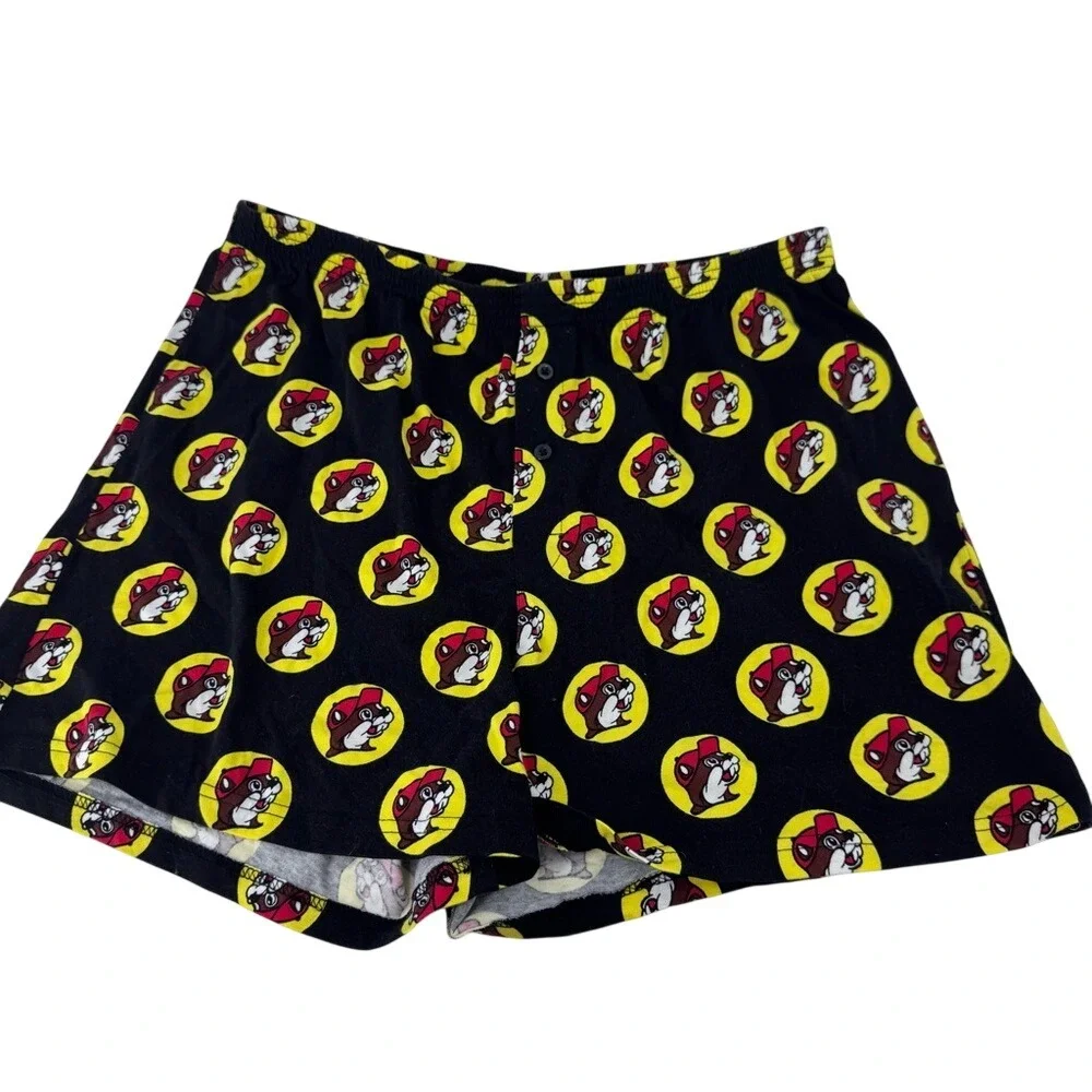 Buc-ee's Mens Beaver Logo Print Knit Boxer Shorts Black Yellow‎ 2XL Button Fly